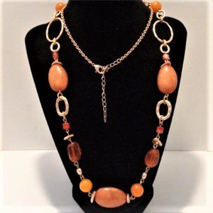 Vintage Gold & Orange Stone Wrap Chain Necklace